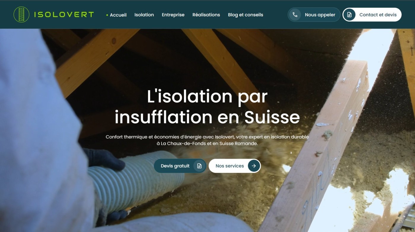 Site web : Isolovert, L'isolation par insufflation en Suisse