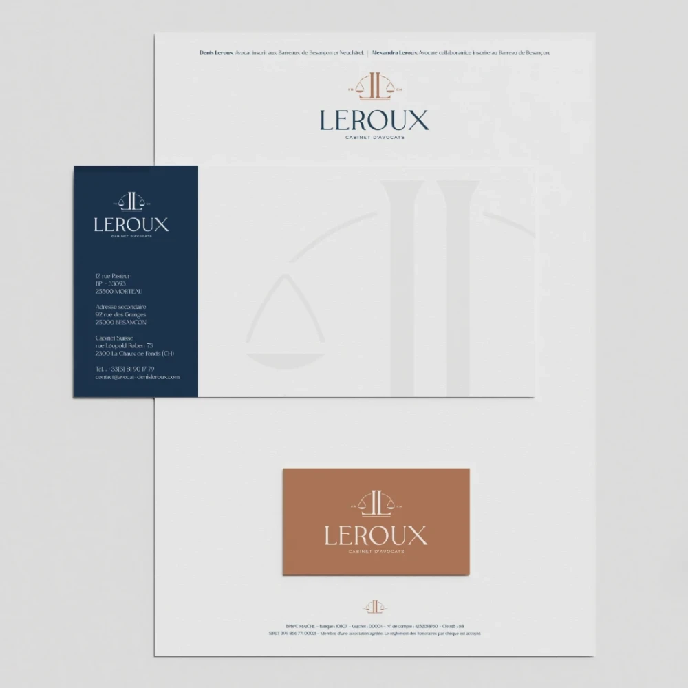 Identité visuelle : Leroux, Cabinet d'avocats Franco-Suisse