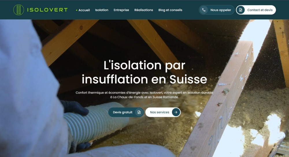 Site web : Isolovert, L'isolation par insufflation en Suisse