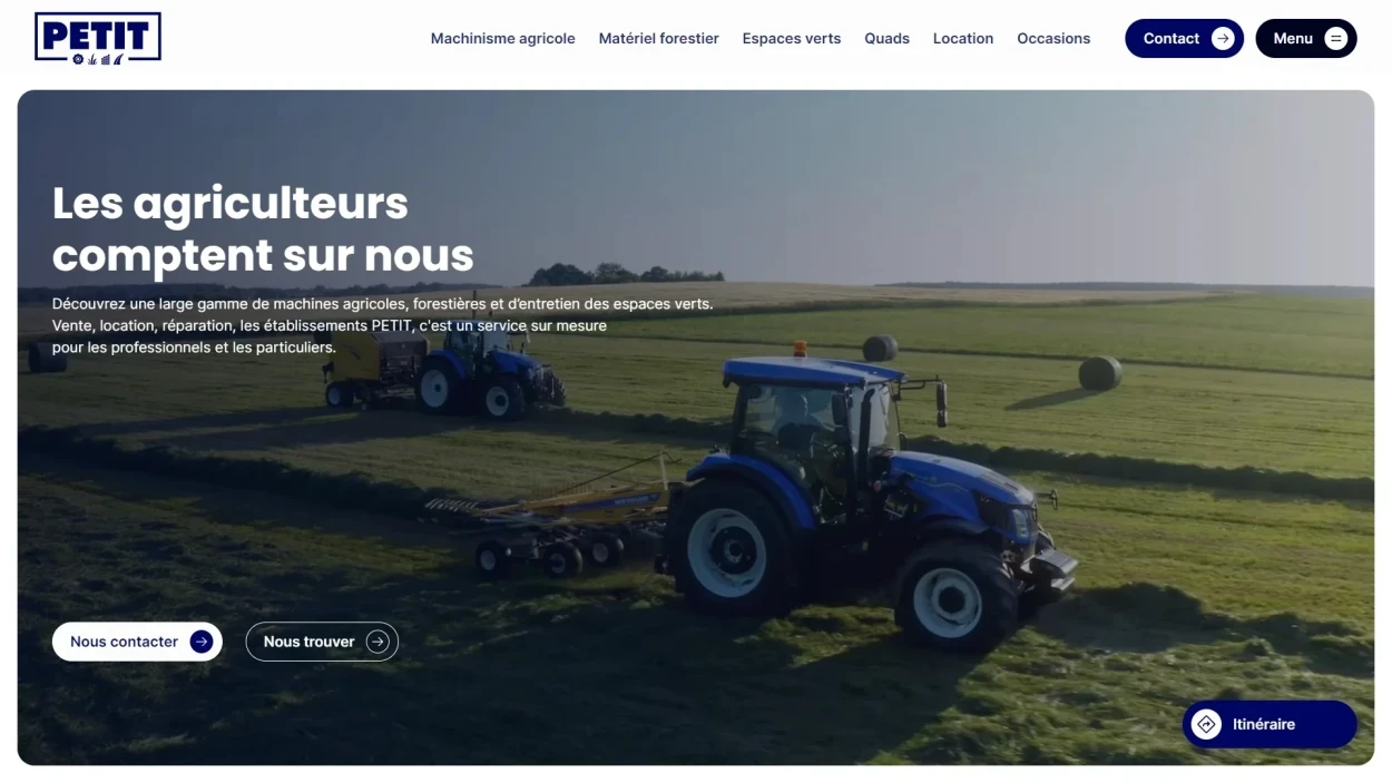 Site web : Petit SA, Expert en matériel agricole