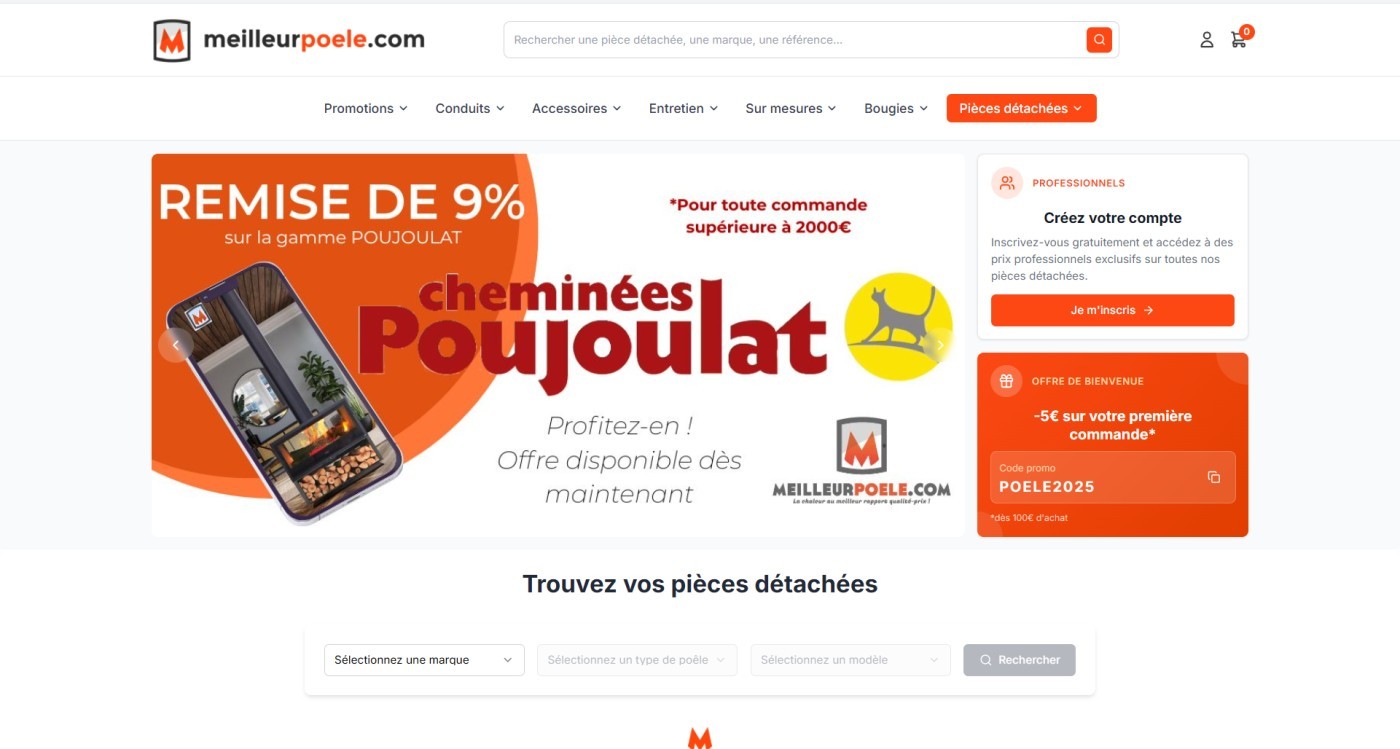 Site web : Meilleur Poêle, Ventes de pièces détachées de poêles à bois et granulés